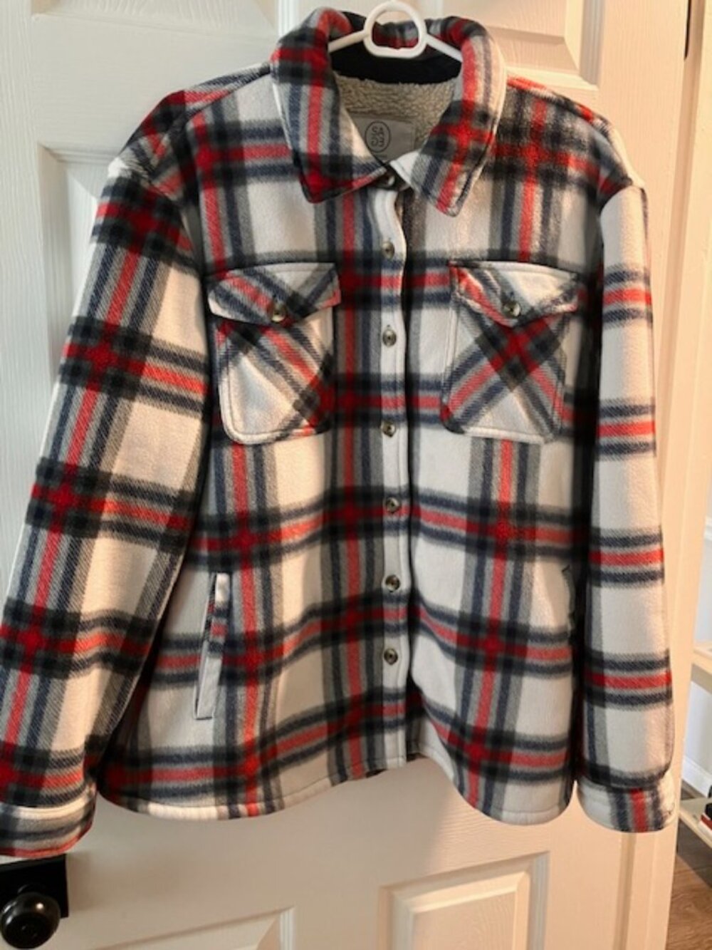 Sage Collective Ladies' Plush Plaid Shirt Jacket W/Sherpa Lining SzXL
